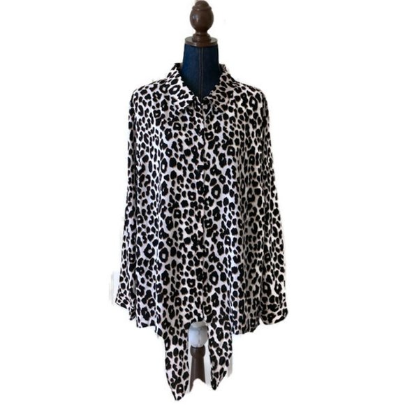 susan graver button down silky top NWOT leopard print size 24W black white - Picture 3 of 11